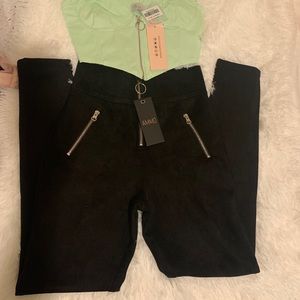 AMMO X AKIRA BIG BOOTY SUEDE FRONT ZIPPER LEGGINGS